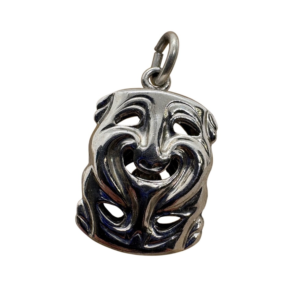 Vintage‎ Comedy Tragedy Theater Mask Charm Magnetic Reversible Silver Tone